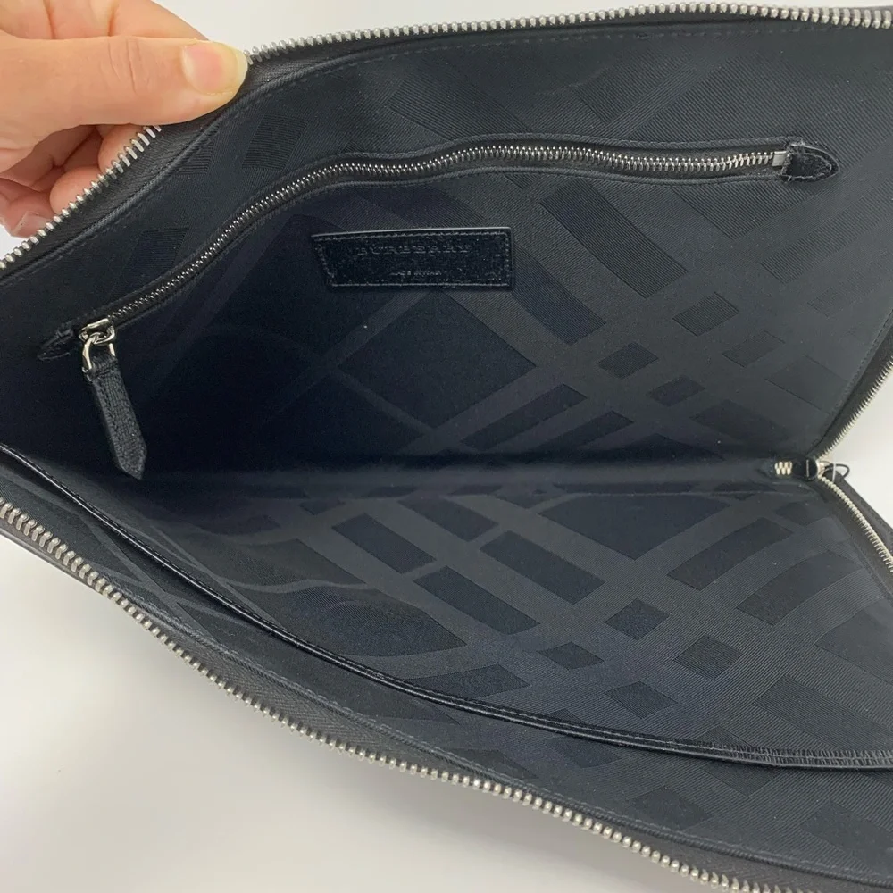 Burberry Embossed Leather Zip Around Leather Envelope Pouch for Men